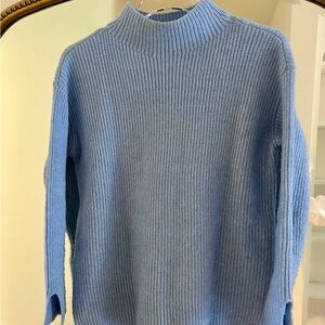 Blue Ribbed Knit Sweater